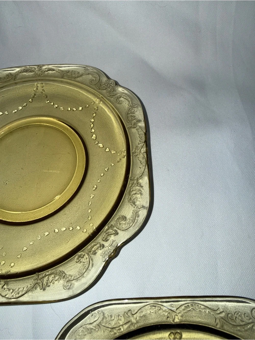 Vintage Amber Depression Glass Square Saucers Set of 3 Etched
